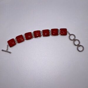 Sterling Silver Red Sponge Coral Square Link Bracelet – BBJ 925